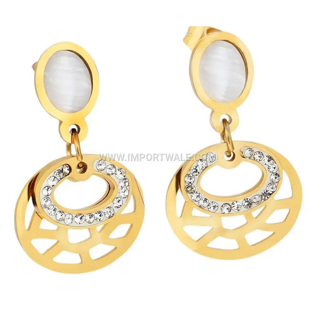 Cutout Floral Circle Rhinestone Stainless Steel Stud Earrings