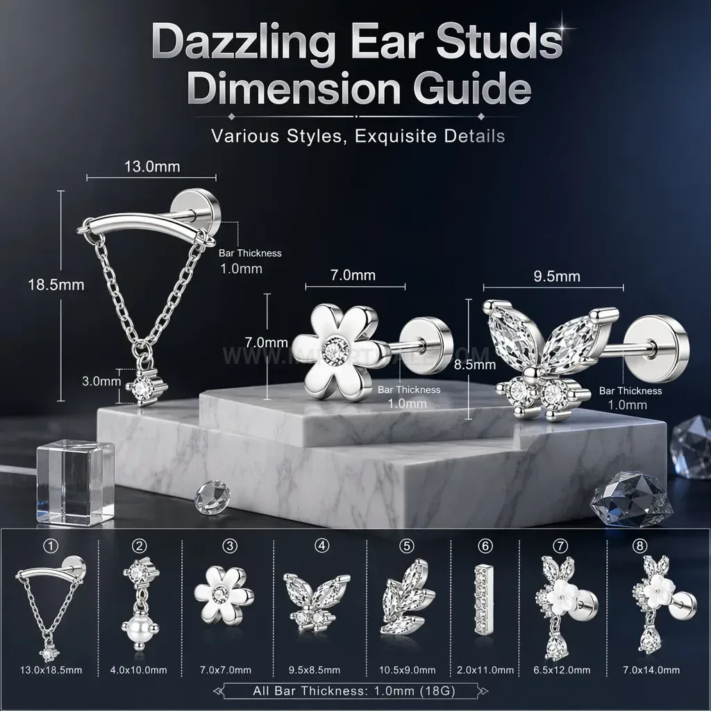 Trendy Delicate Stainless Steel Chain Link Layering Cartilage Piercing Stud Set