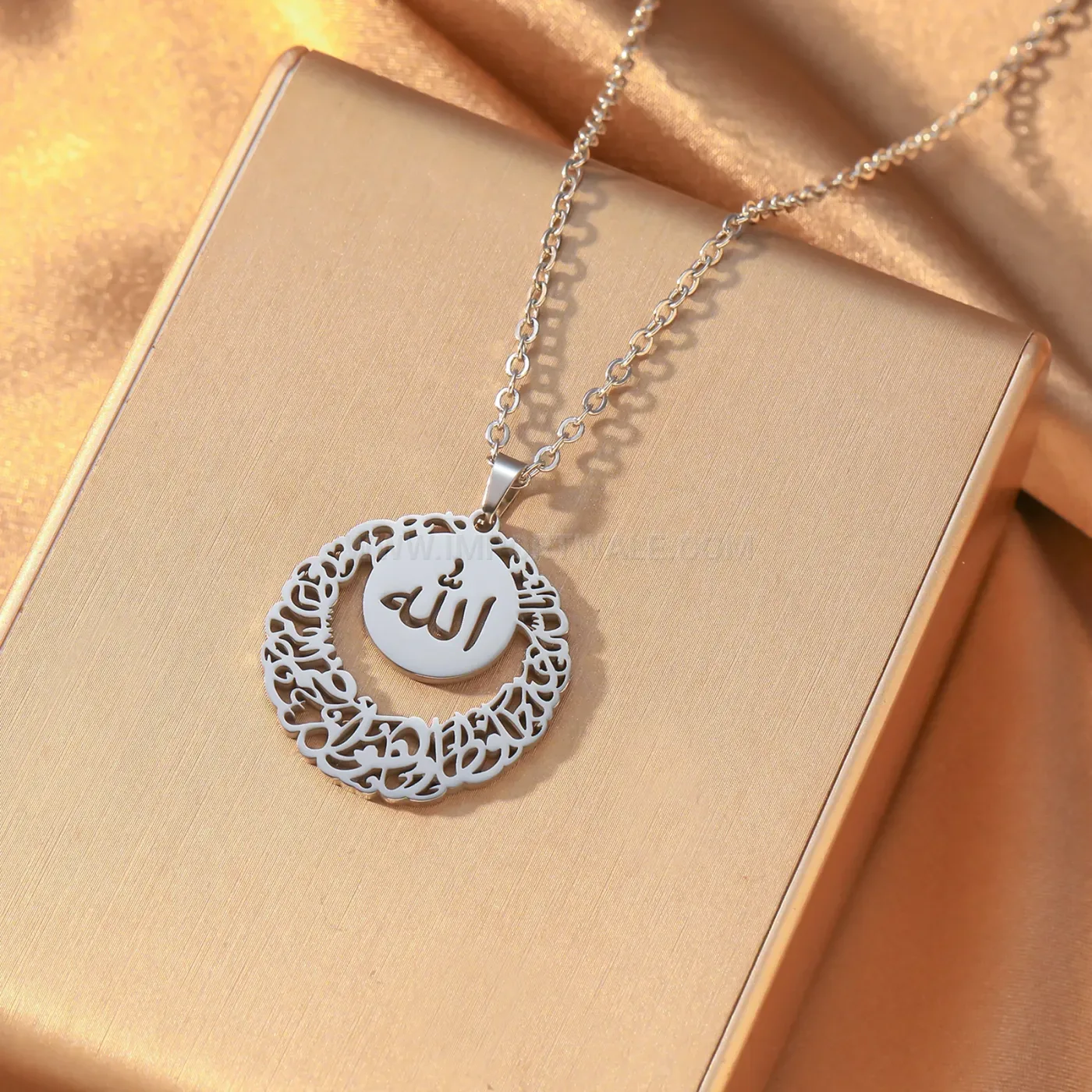 Stainless Steel Islamic Arabic Calligraphy Filigree Pendant Necklace