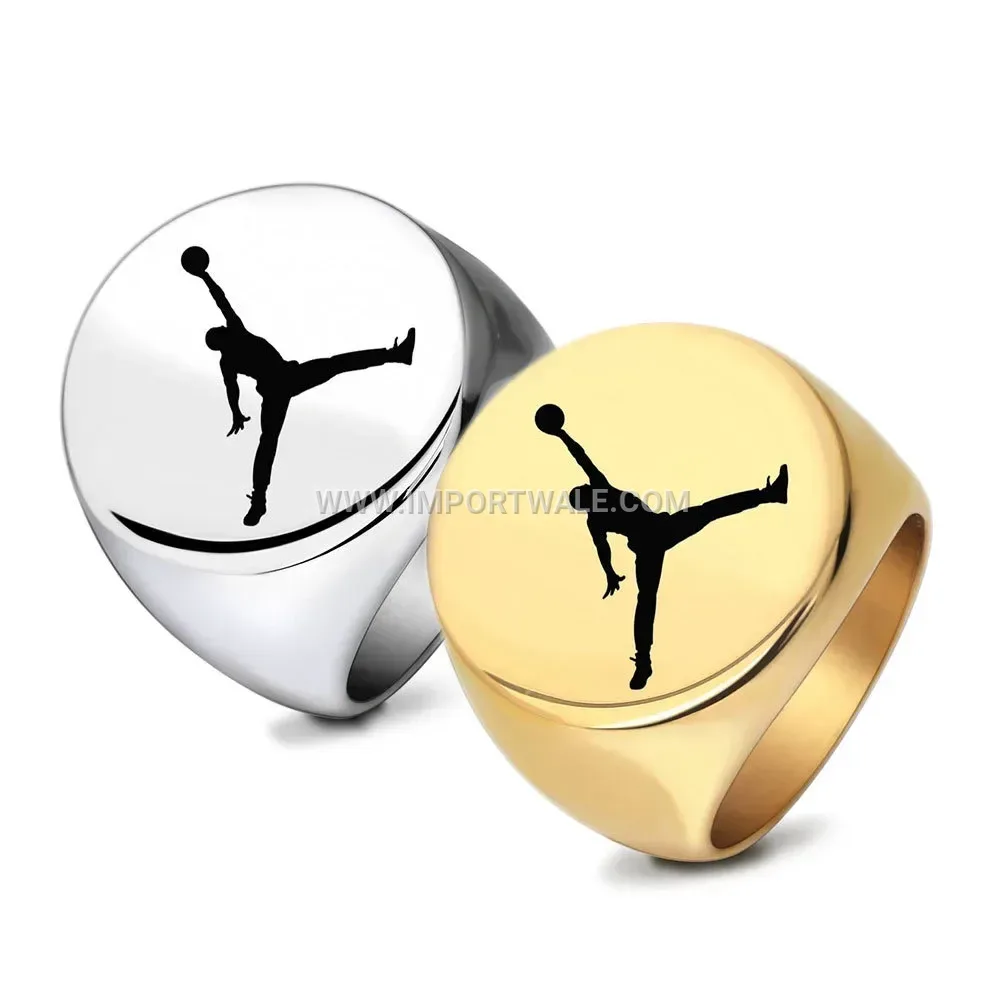 Retro Basketball Motif Polished Stainless Steel Ring