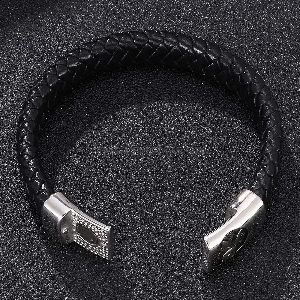 Vintage Rabbit Clasp Stainless Steel Leather Bracelet