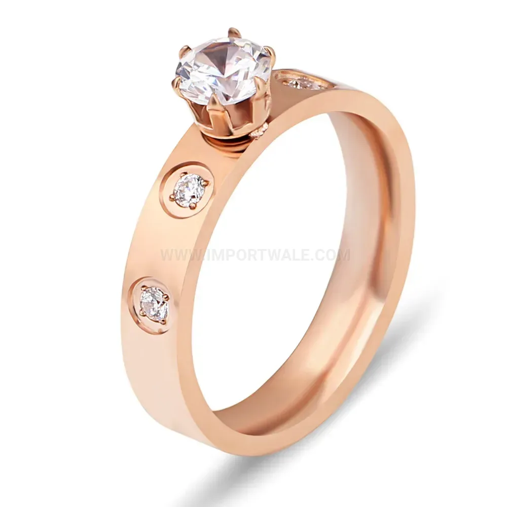 Rhinestone Embedded Stainless Steel Minimalist Band Ring