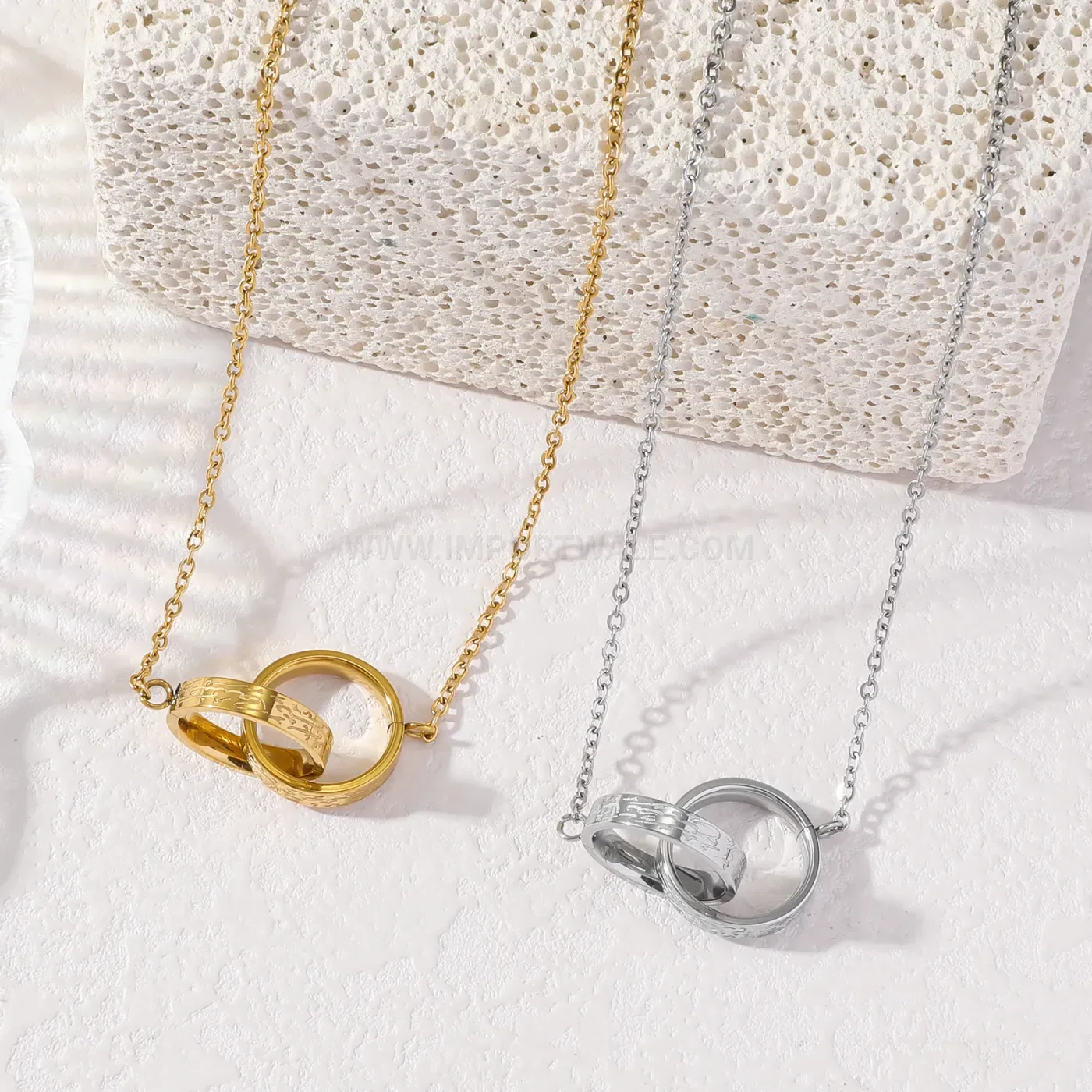 Modern 18K Gold Plated Stainless Steel Arabic Script Pendant Necklace