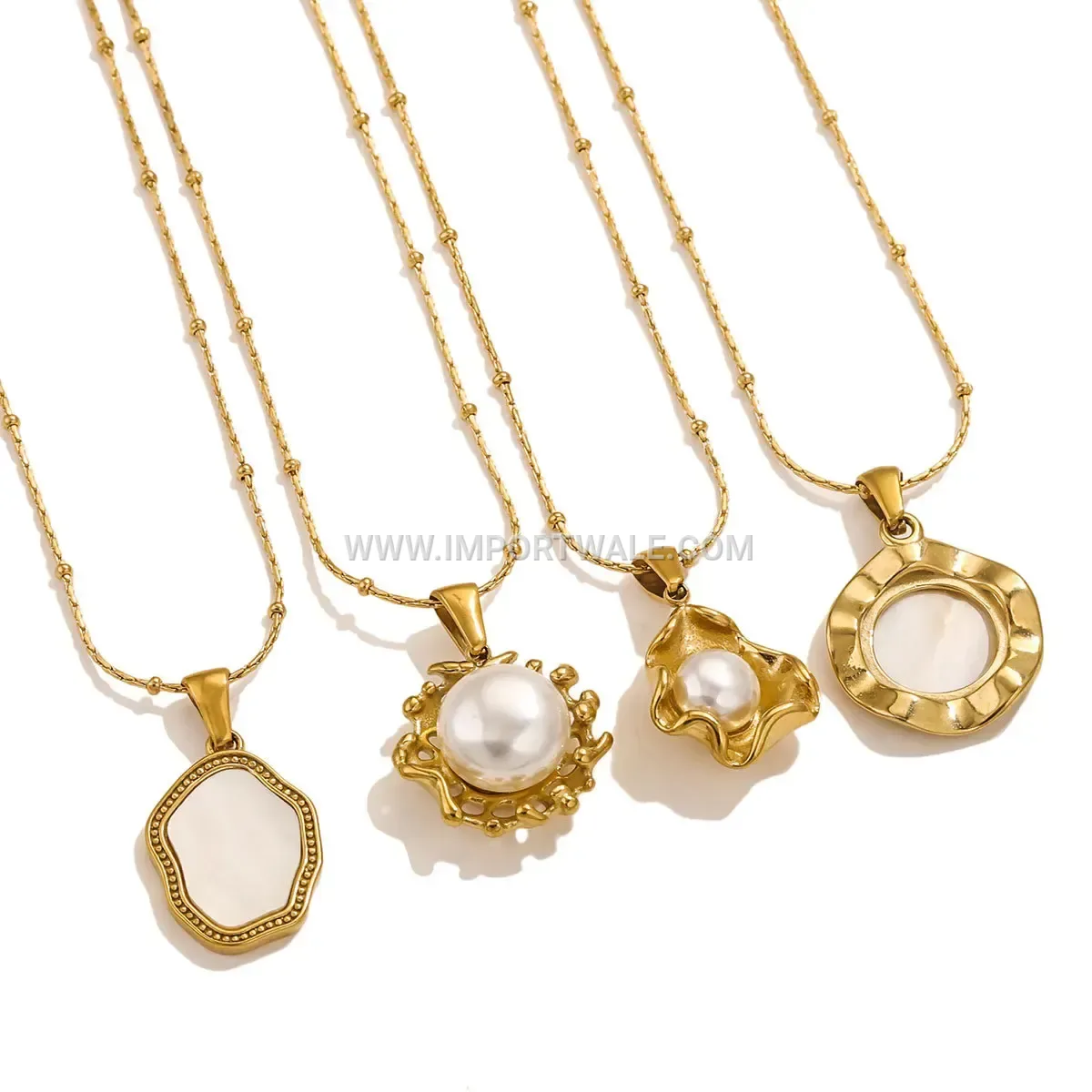 Geometric Shell Round Pendant Stainless Steel Link Chain Necklace