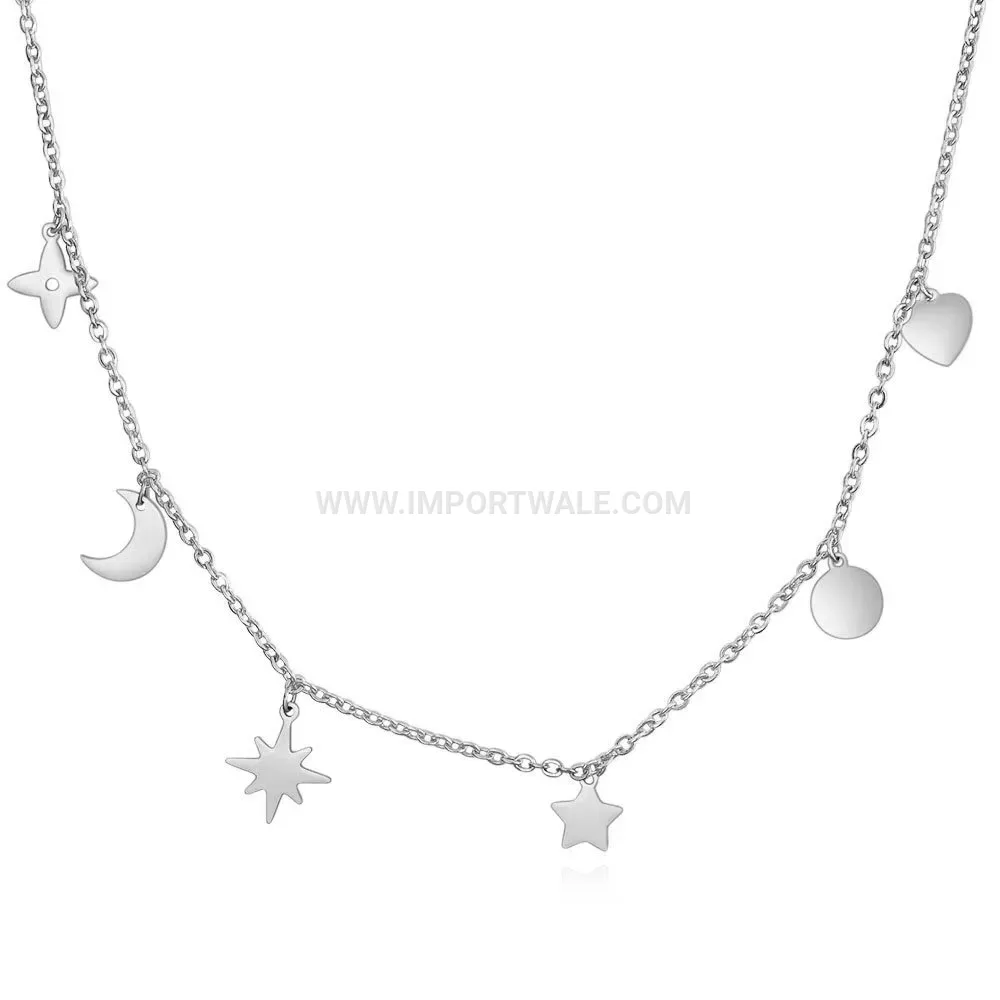 Minimalist Stainless Steel Celestial Star and Sun Pendant Chain Necklace
