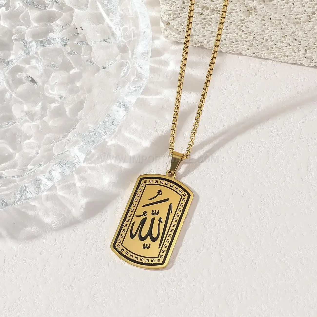 Chic Stainless Steel Arabic Allah Calligraphy Amulet Pendant Necklace