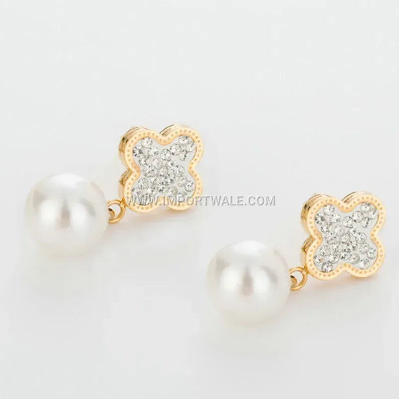 Four-Leaf Clover Rhinestone Stainless Steel Stud Earrings