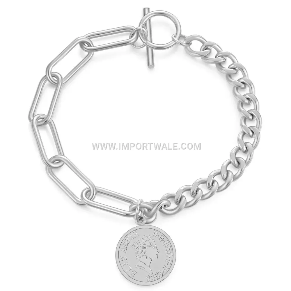 Stainless Steel Elizabeth Coin Toggle Bracelet