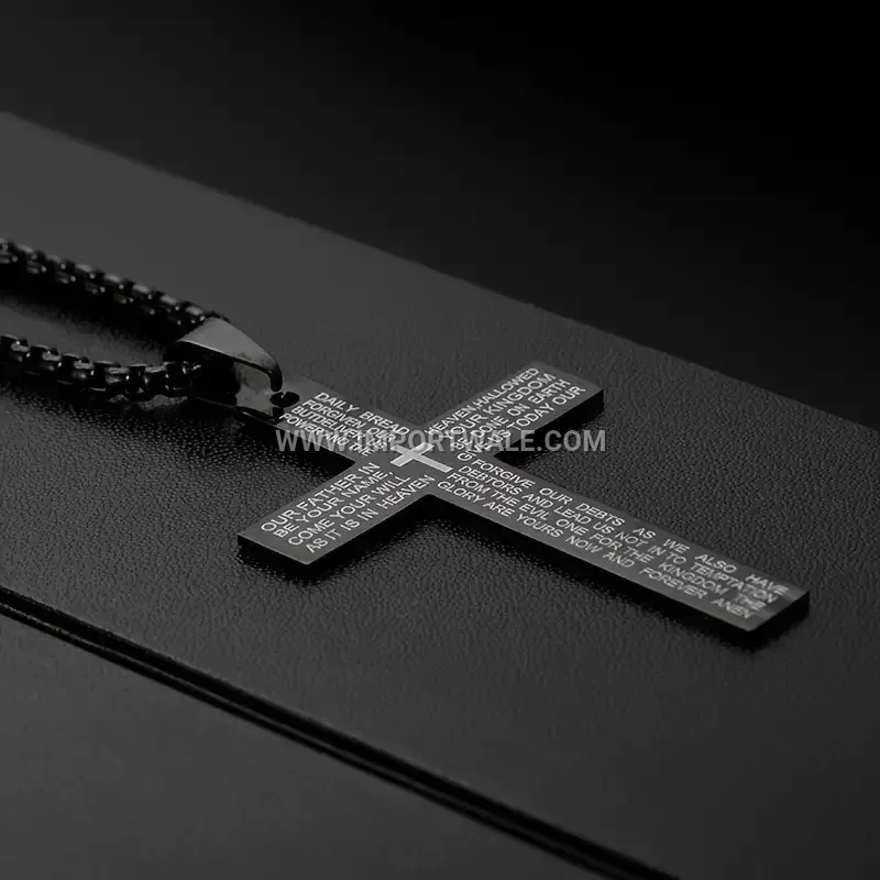 Eighteen Karat Gold Plated Stainless Steel Scripture Cross Pendant Necklace
