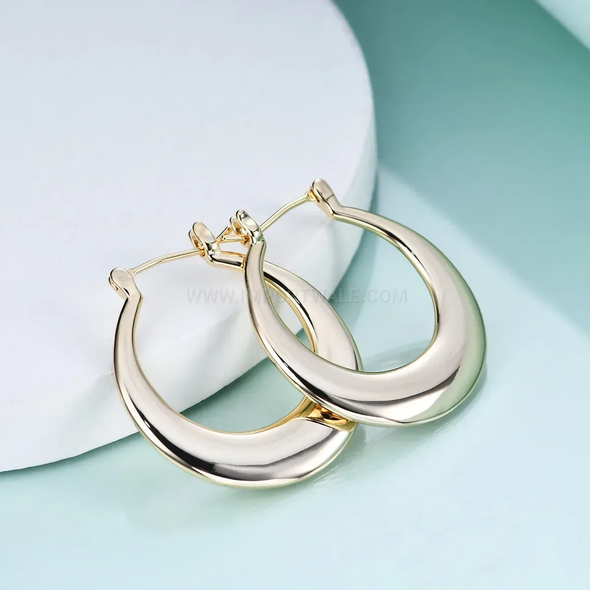 Bold Gold Plated Hollow Semi Circle Stainless Steel Hoop Earrings
