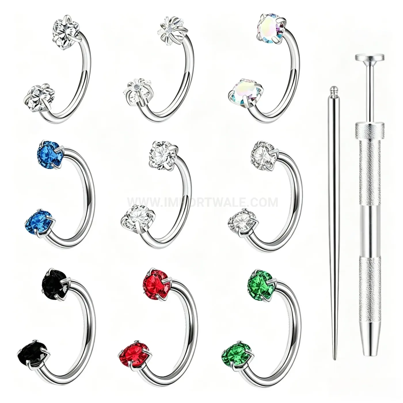 Classic Colorful Zircon Horseshoe Circular Barbell Piercing Set