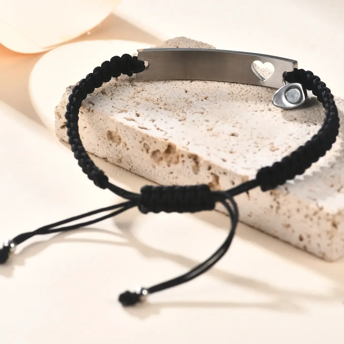 Custom Engraved Stainless Steel Heart Magnetic Couple Braided Bracelet Set