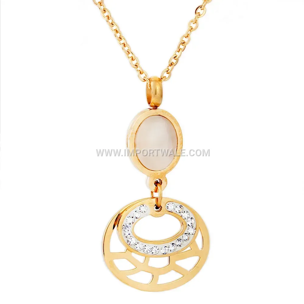 Bohemian Stainless Steel Gemstone Zircon Cutout Pendant Necklace