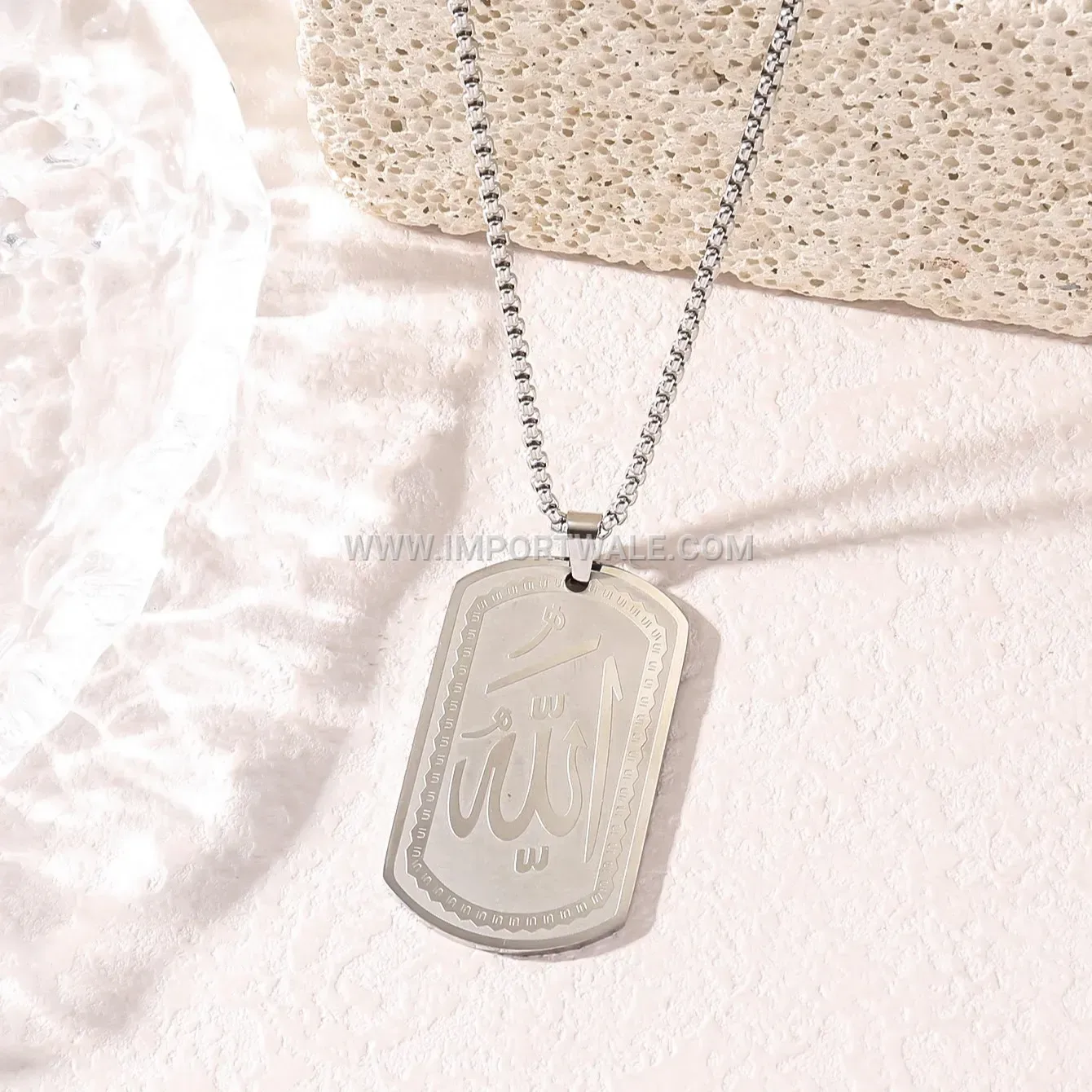 Arabic Calligraphy Islamic Gold Plated Stainless Steel Pendant Necklace