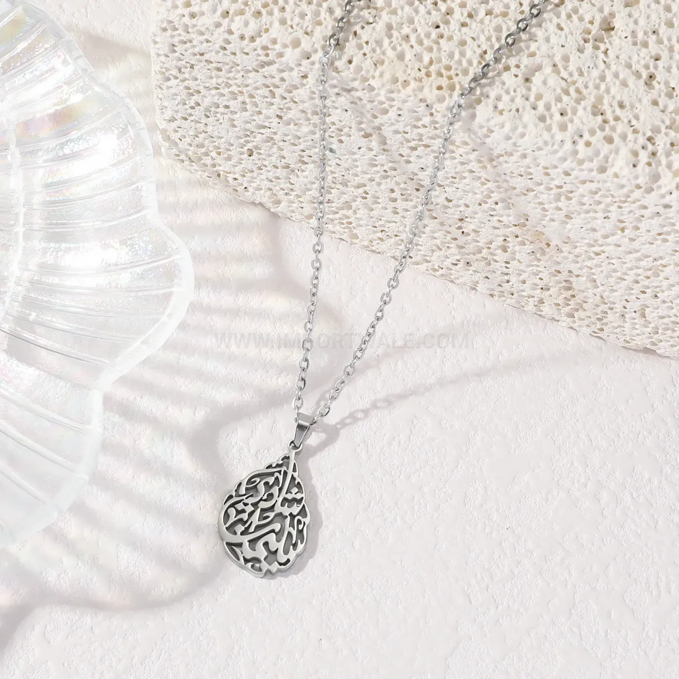 Trendy Teardrop Ayatul Kursi Stainless Steel Calligraphy Pendant Necklace