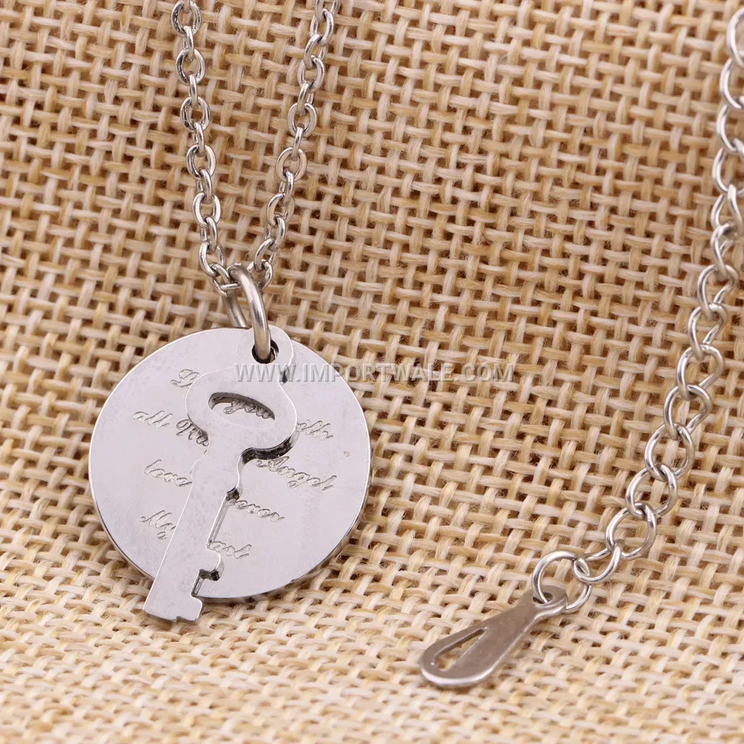 Titanium Steel Key Pendant Couple Necklace with Letter Engraving