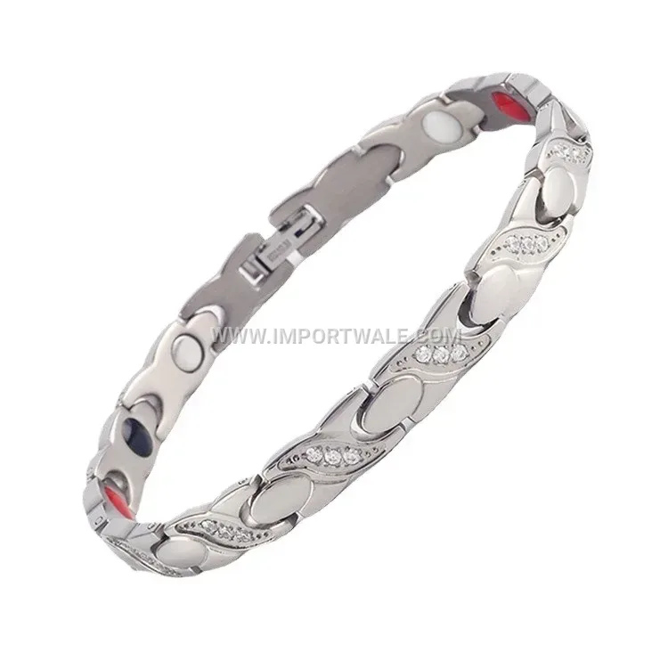 Rhinestone Embellished Magnetic Hematite Bracelet