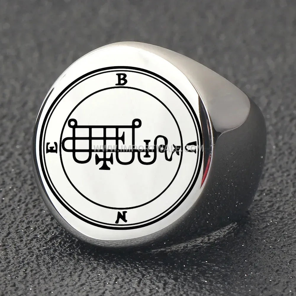 Compass Engraved Circular Stainless Steel Band Ring