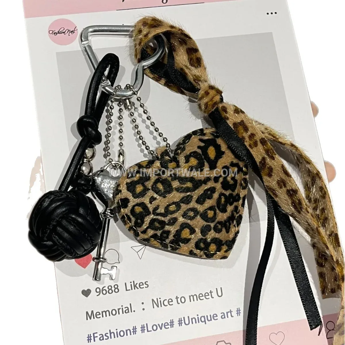 Leopard Print Heart Lock Bag Charm Keychain