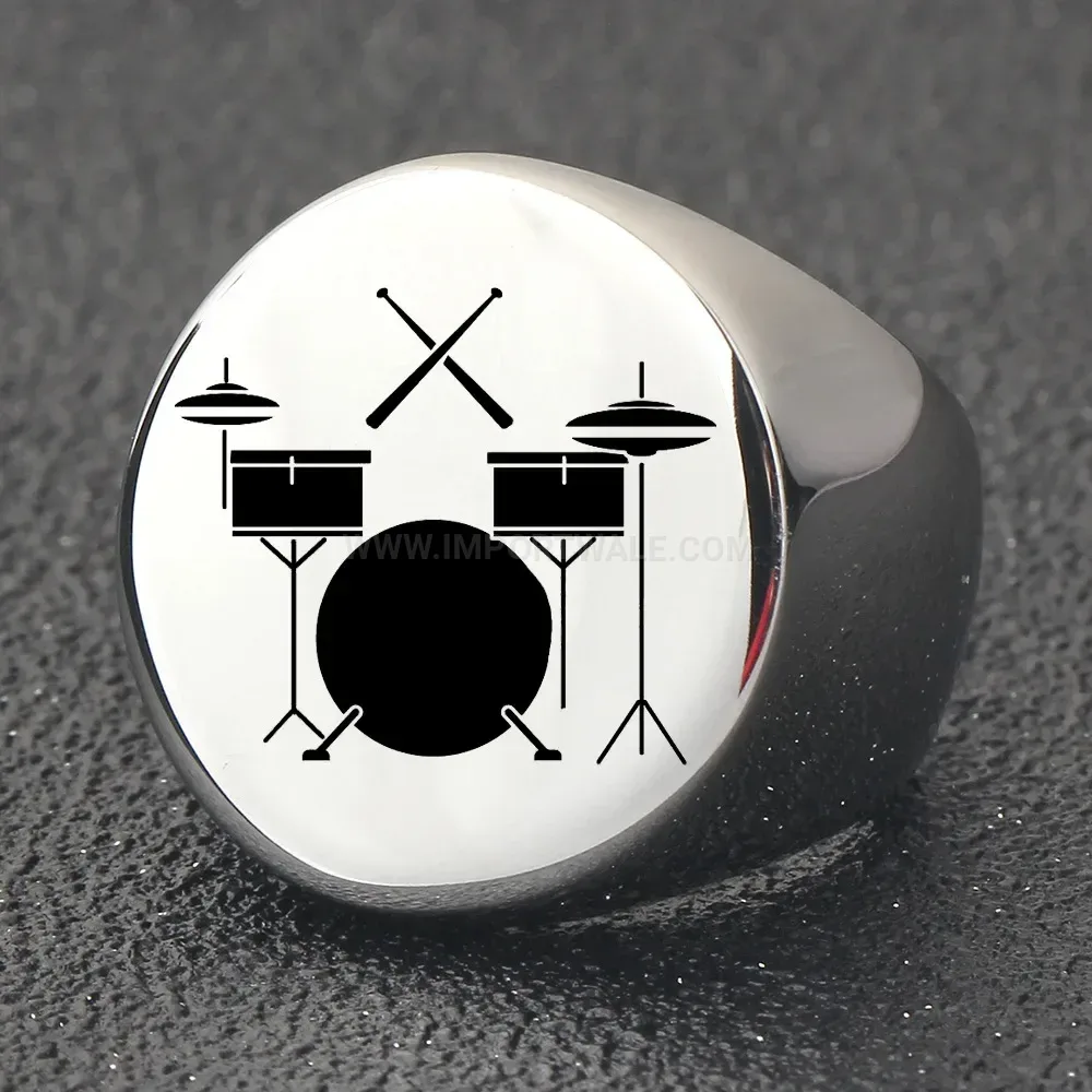 Chic Vintage Drum Engraved Stainless Steel Statement Ring