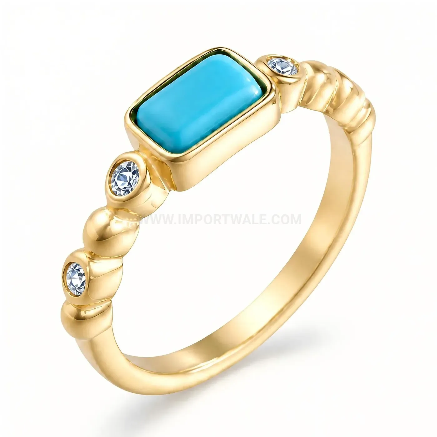 Trendy Faux Turquoise Bezel Set Stainless Steel Ring