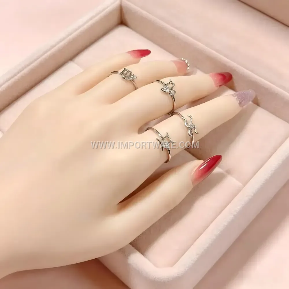 Zircon Inlaid Constellation Open Adjustable Stainless Steel Ring