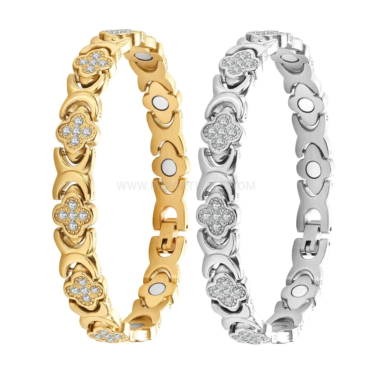 Lucky Clover Bio Magnetic Stainless Steel Bangle Bracelet