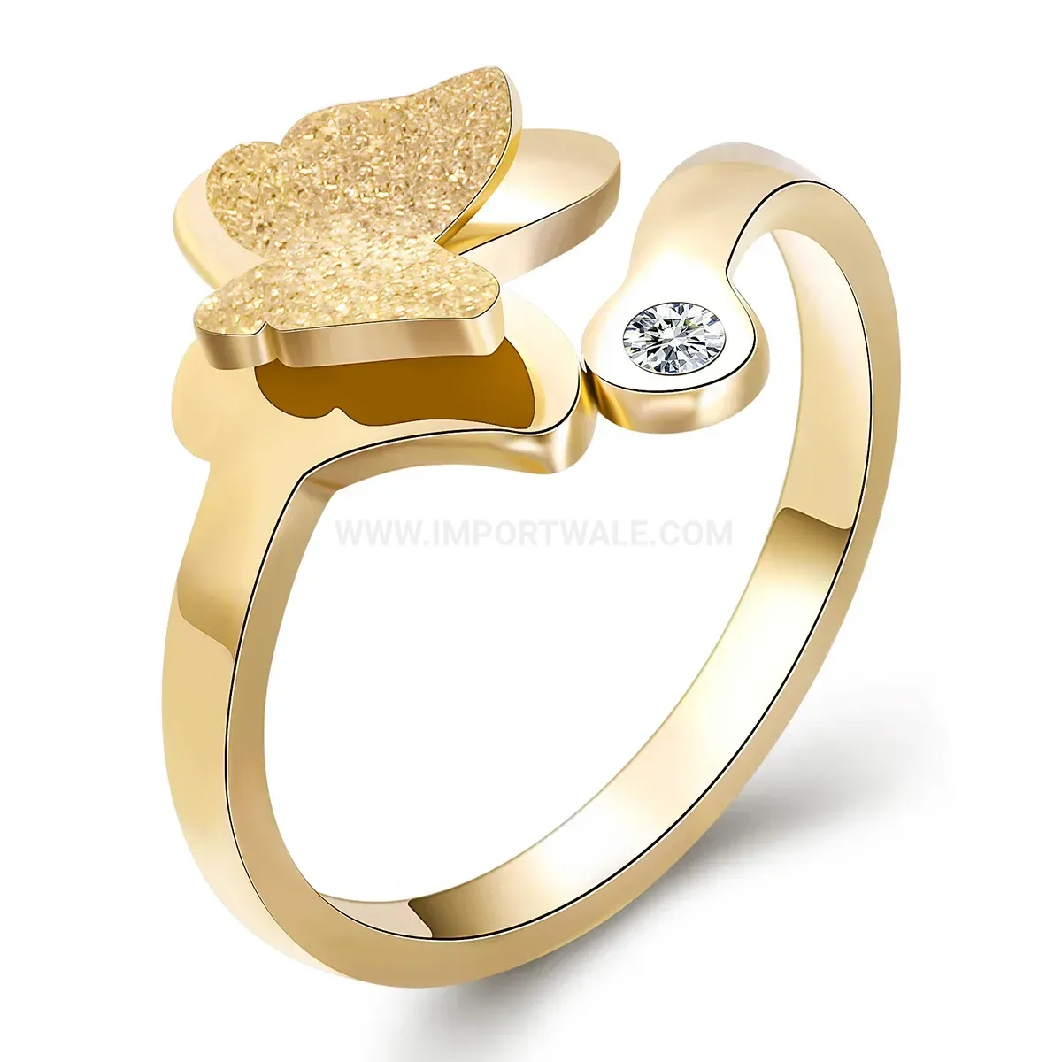 Trendy Frosted Butterfly Open Stainless Steel Adjustable Ring