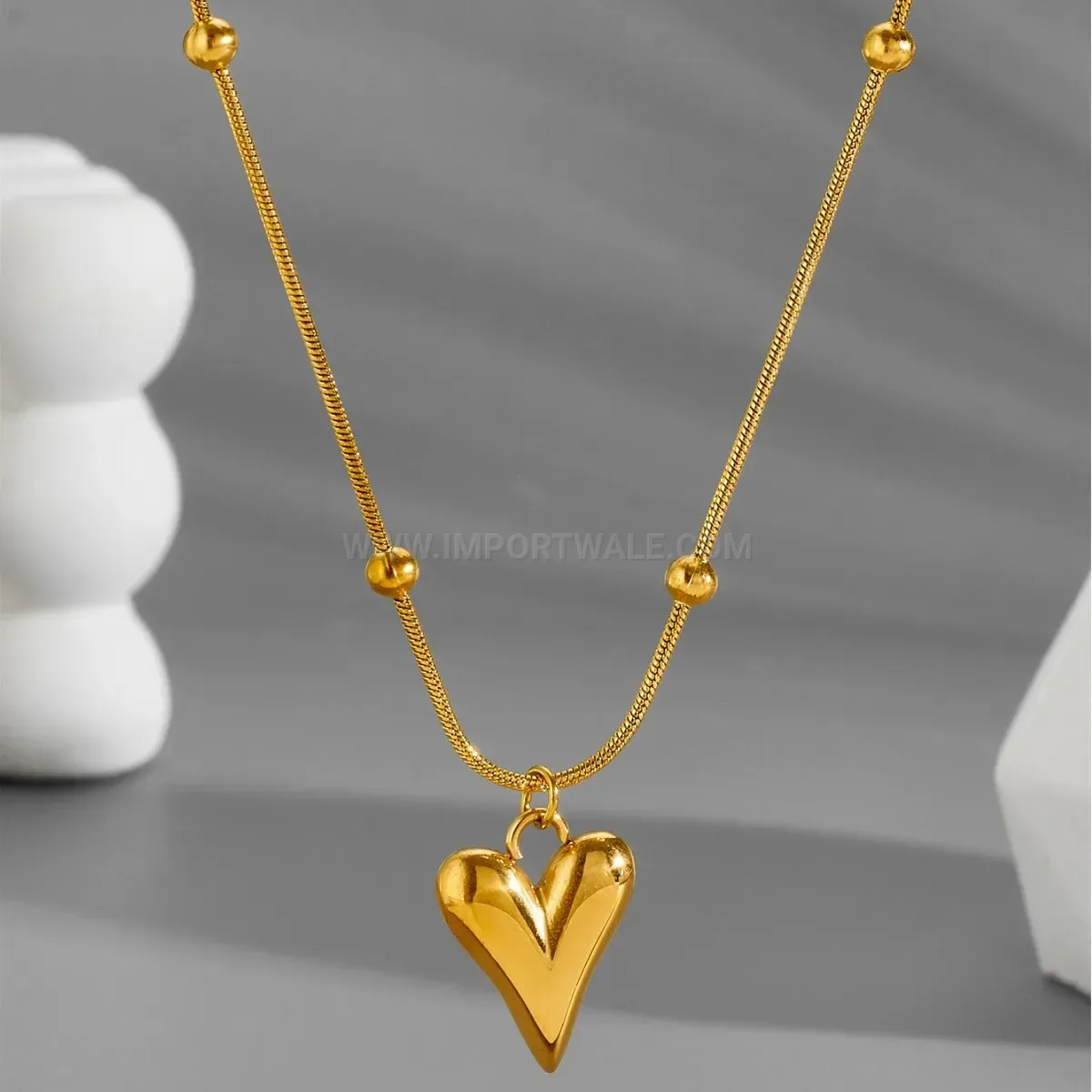 Modern Minimalist Vintage French Style Stainless Steel Heart Pendant Necklace