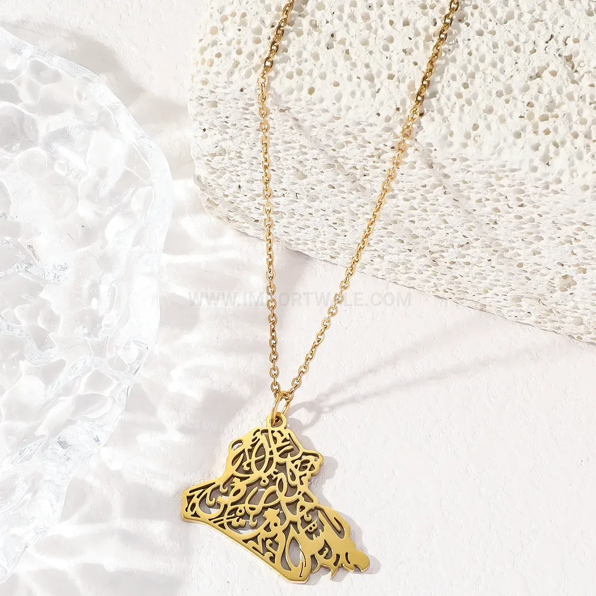Bold Stainless Steel Iraq Map Arabic Pendant Necklace