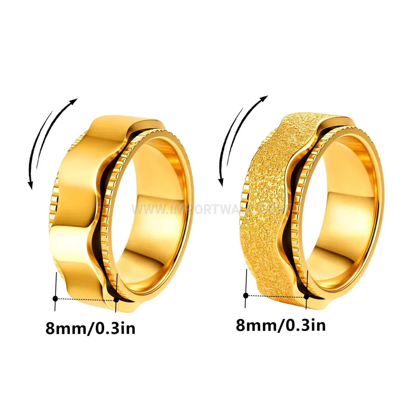 Textured Double Layer Wave Stainless Steel Band Ring