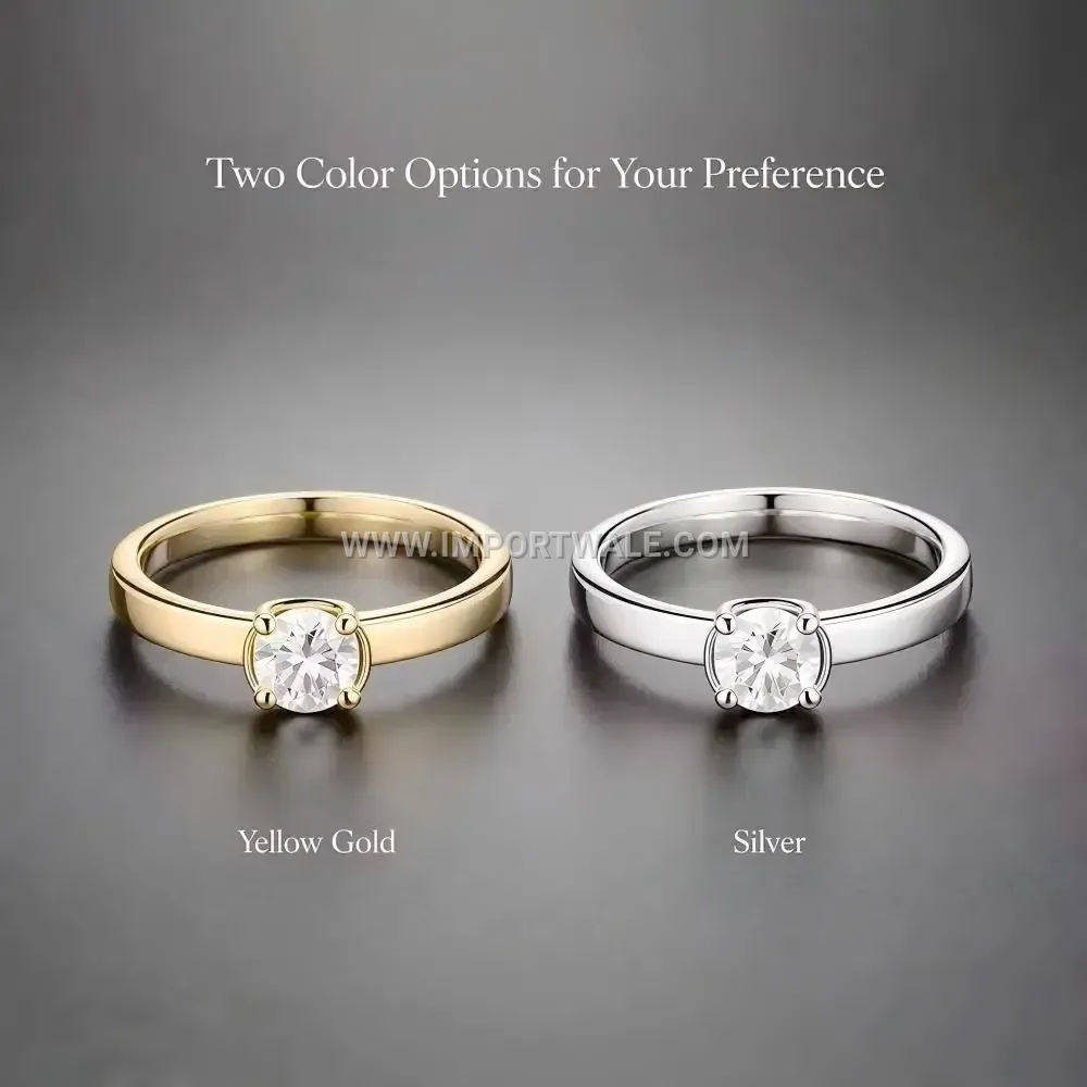 Four-Prong Solitaire Zircon Stainless Steel Band Ring