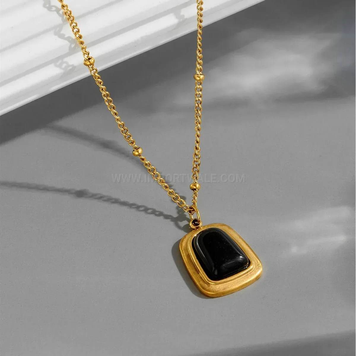 Designer Geometric Cat Eye Stone Titanium Steel Pendant Necklace Set