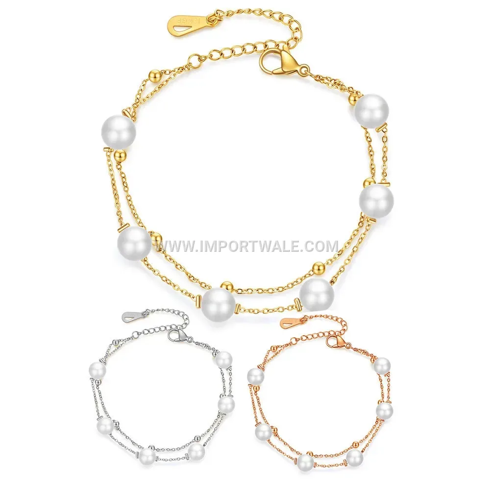 Double Layer Stainless Steel Pearl Bracelet
