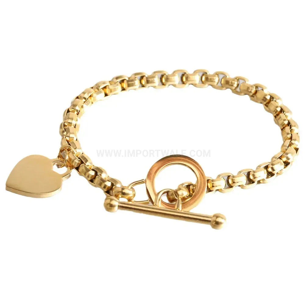 Stainless Steel Pearl Chain Bracelet with Heart OT Toggle Clasp