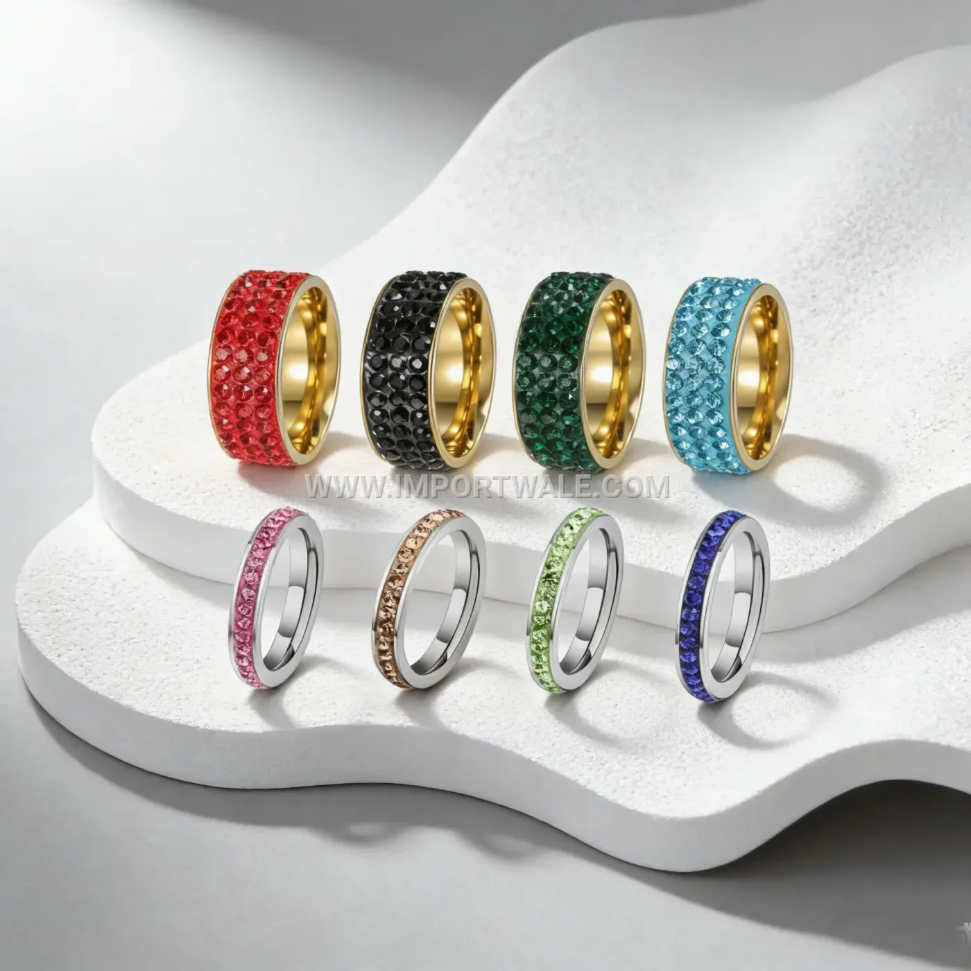 Colorful Rhinestone Stainless Steel Geometric Band Ring