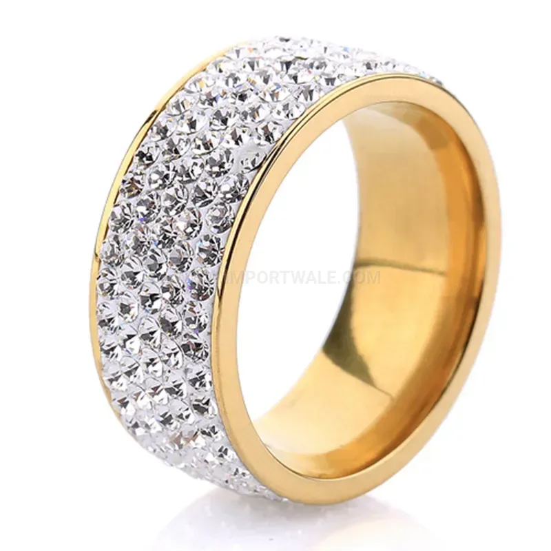 Gold Plated Five Row Pave Crystal Statement Ring