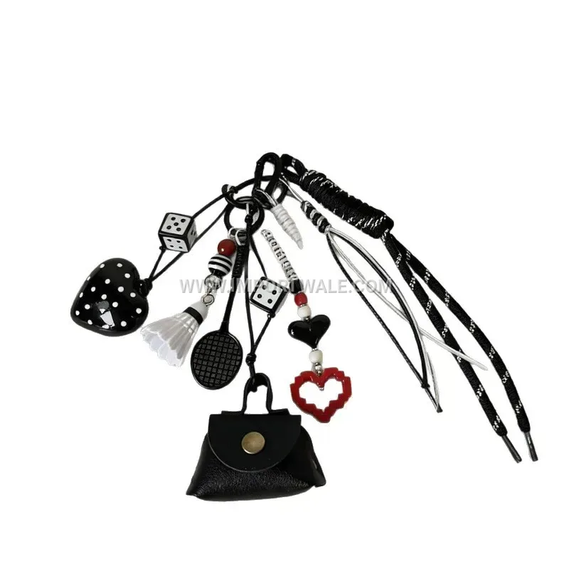 Woven Leather Heart and Badminton Coin Purse Keychain Creative Key chains