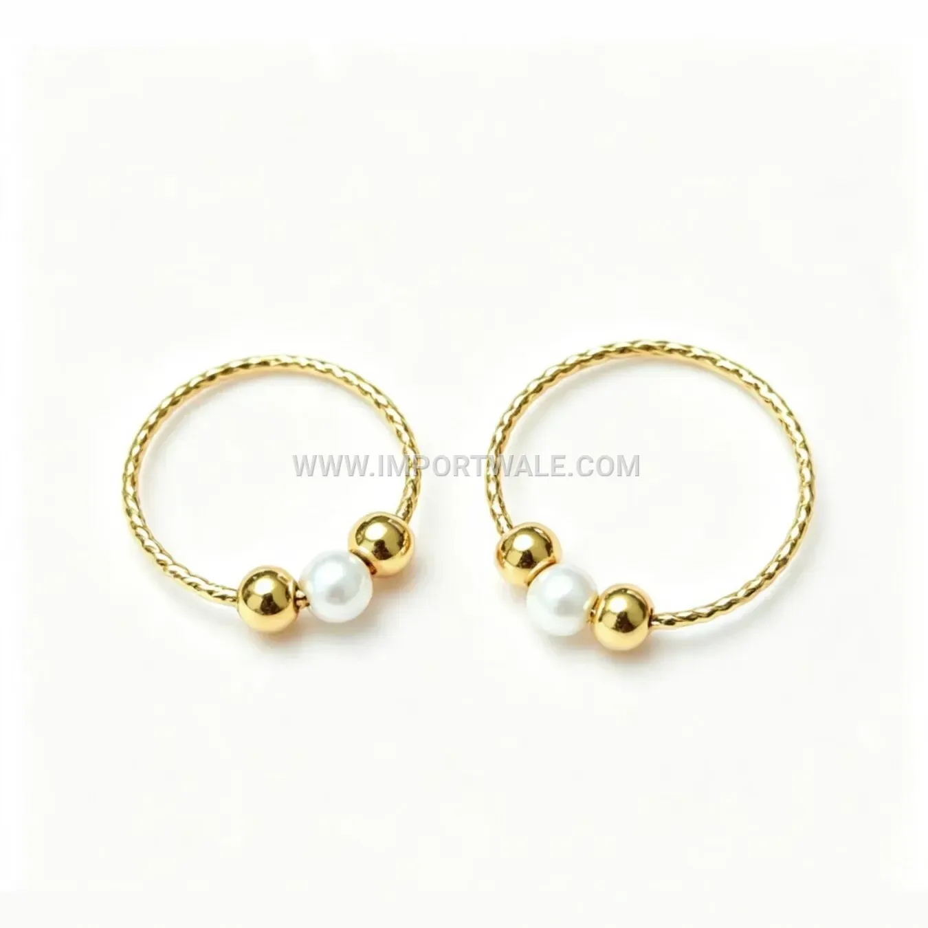 Pearl Accent Gold Beaded Stainless Steel Ring