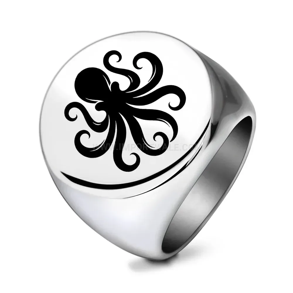 Chic Vintage Octopus Engraved Round Stainless Steel Ring