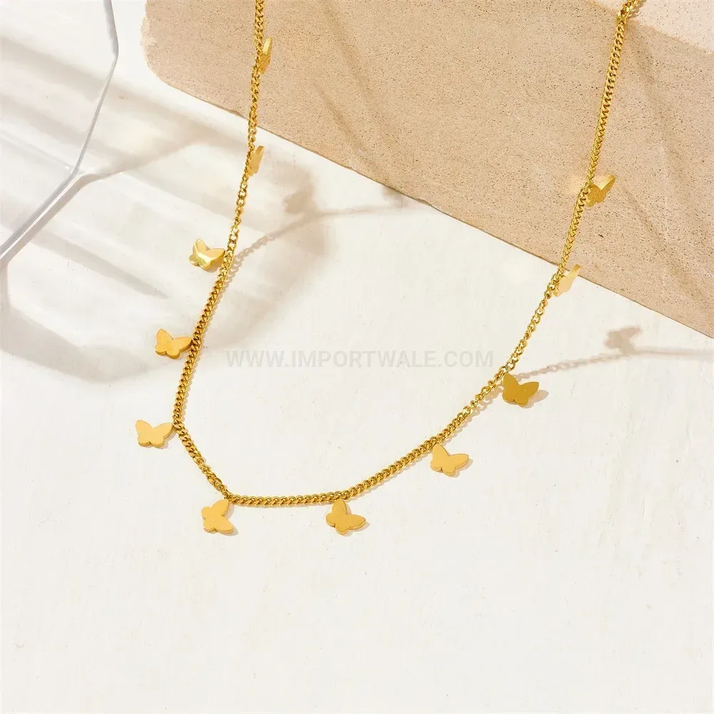 Classic Stainless Steel Multi Butterfly Pendant Choker Necklace