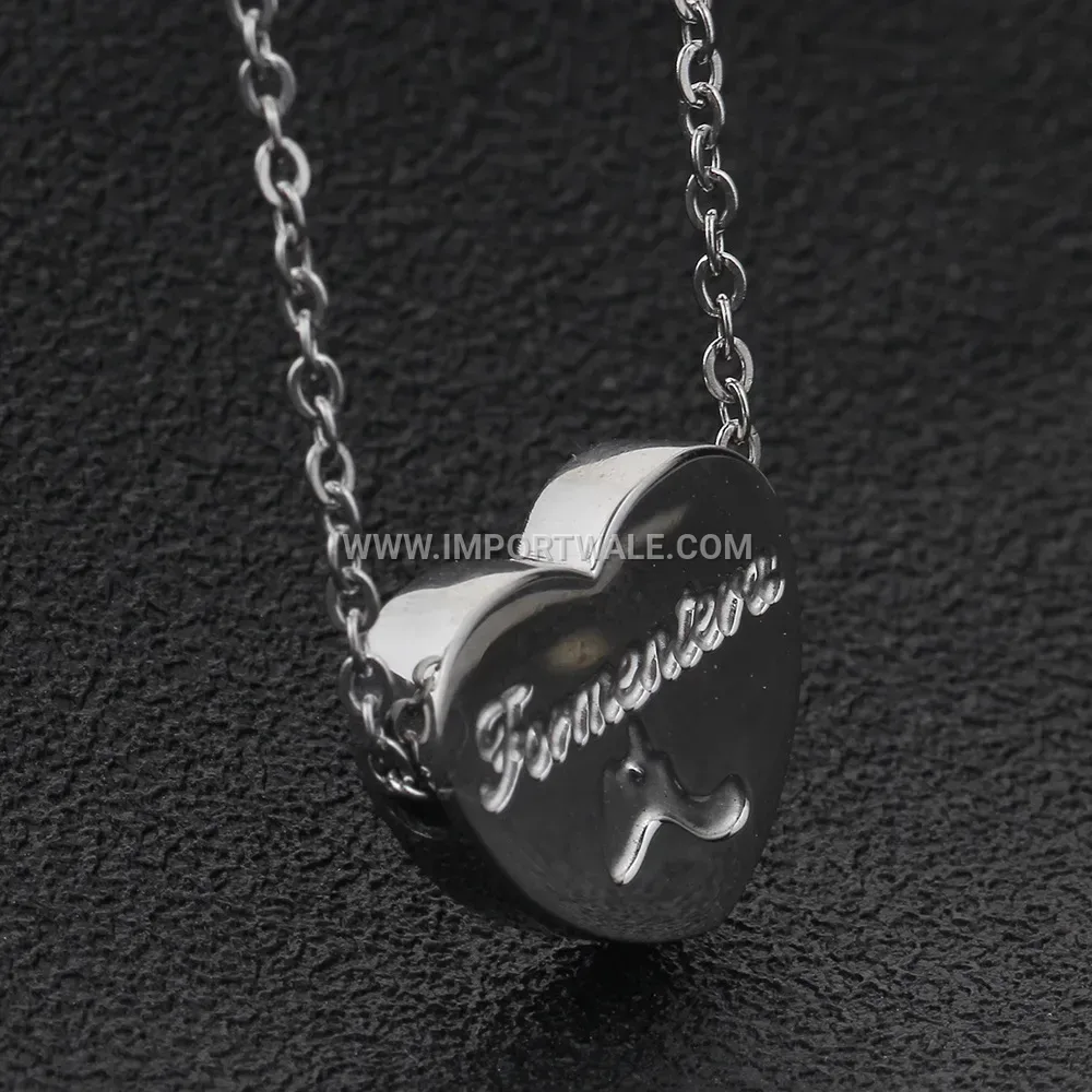 Silver Tone Stainless Steel Forever Love Heart Pendant Necklace