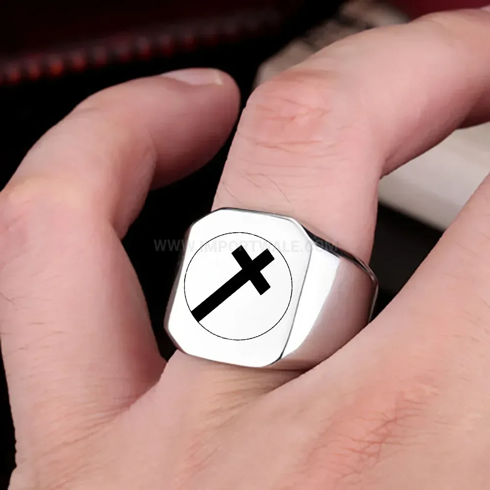 Stylish Square Cross Motif Stainless Steel Signet Ring