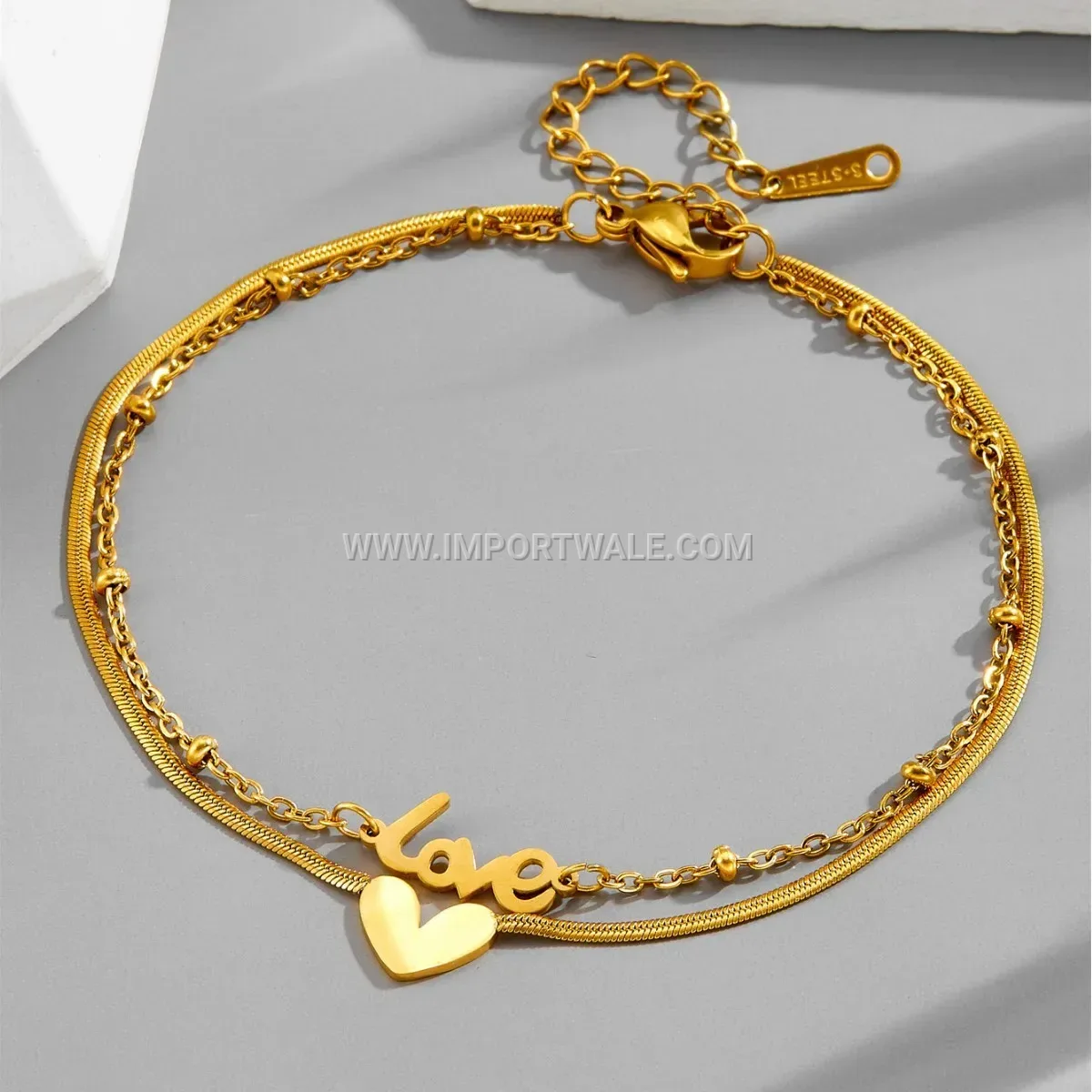 Minimalist English Letter Heart Titanium Steel Anklet