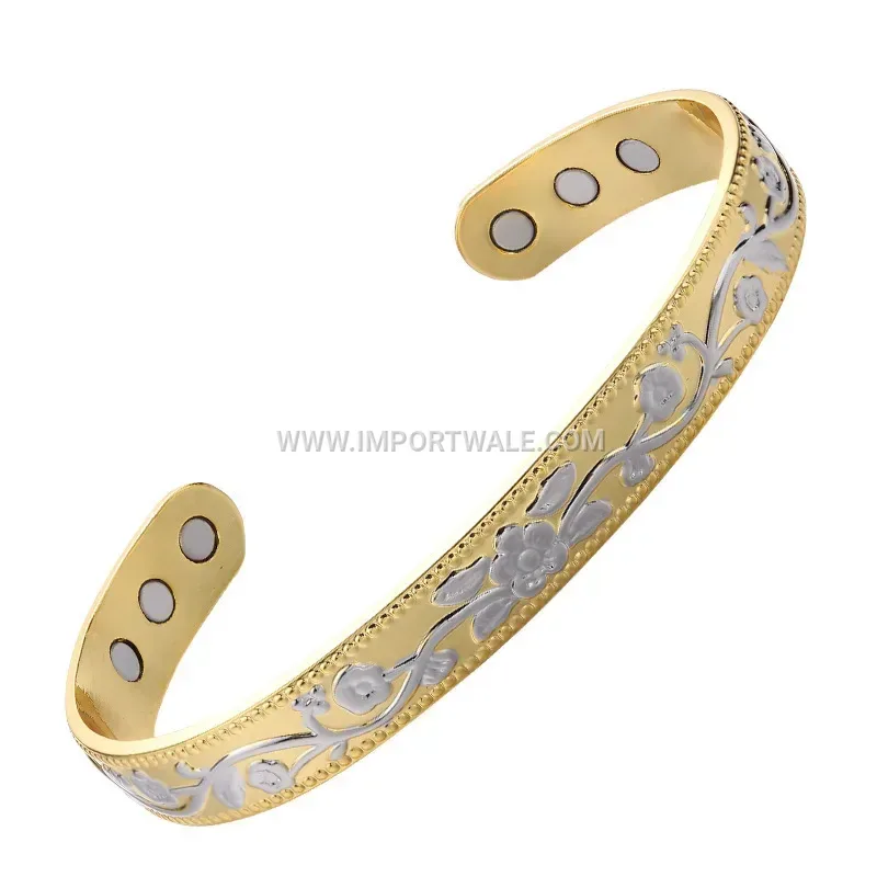 Engraved Plum Blossom Vintage Pure Red Copper Magnetic Cuff