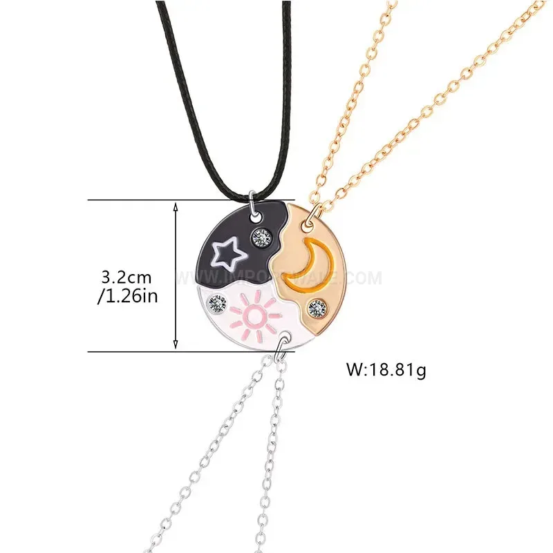 Stainless Steel Celestial Sun Moon Trio Friendship Pendant Necklace Set