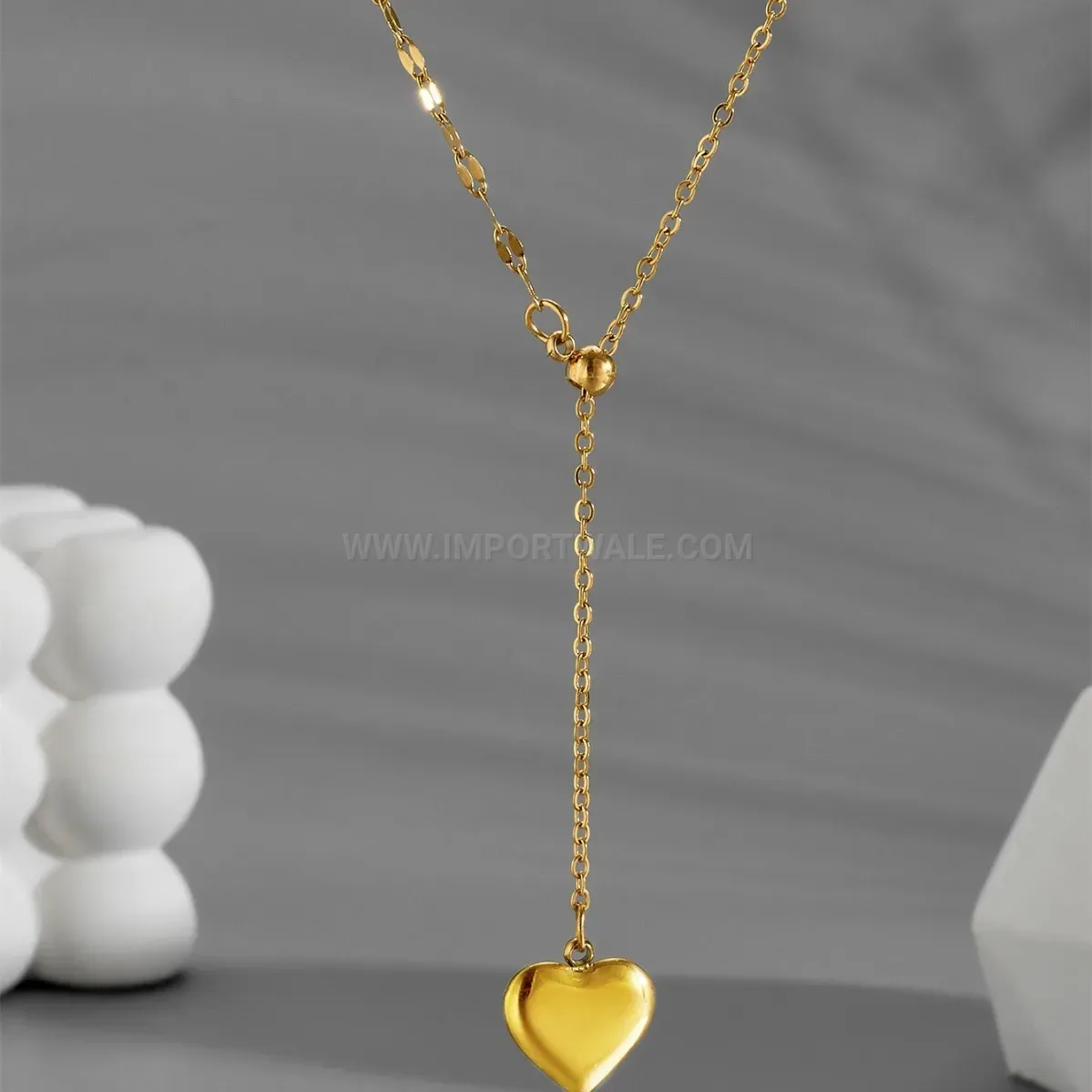 Bold Gold Plated Titanium Steel Tassel Heart Pendant Necklace