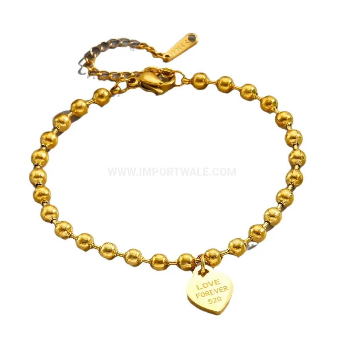 Stylish Gold Plated Titanium Steel Bead Chain Heart Tag Bracelet