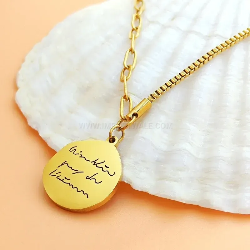 Bold Silver Pendant Irregular Round Disc Titanium Steel Chain Necklace