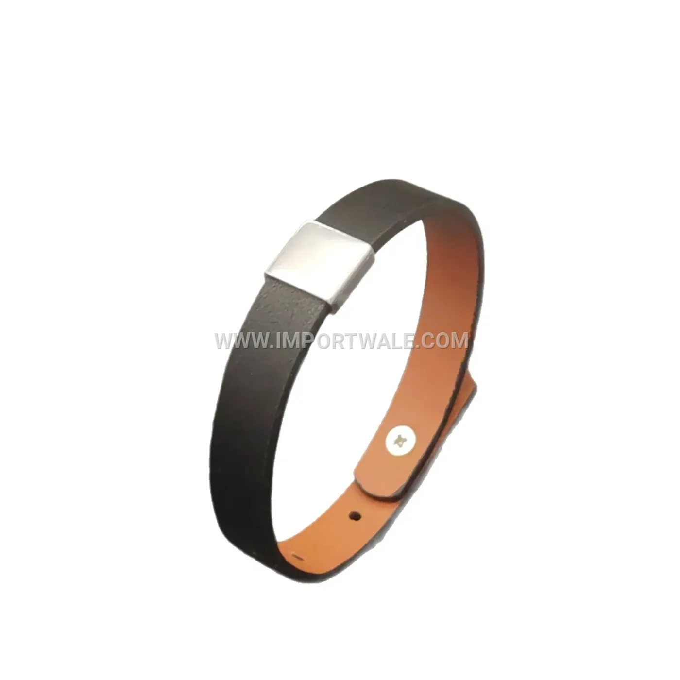 Vintage Leather Stainless Steel Square Buckle Adjustable Bracelet
